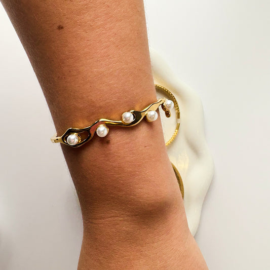 Gold Pearl Cuff Bracelet