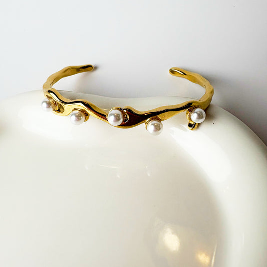 Gold Pearl Cuff Bracelet